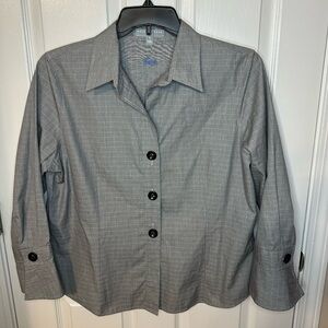 Foxcroft Non-Iron Shaped Women Top Blouse Shirt Size 16 Gray Button Up Cotton